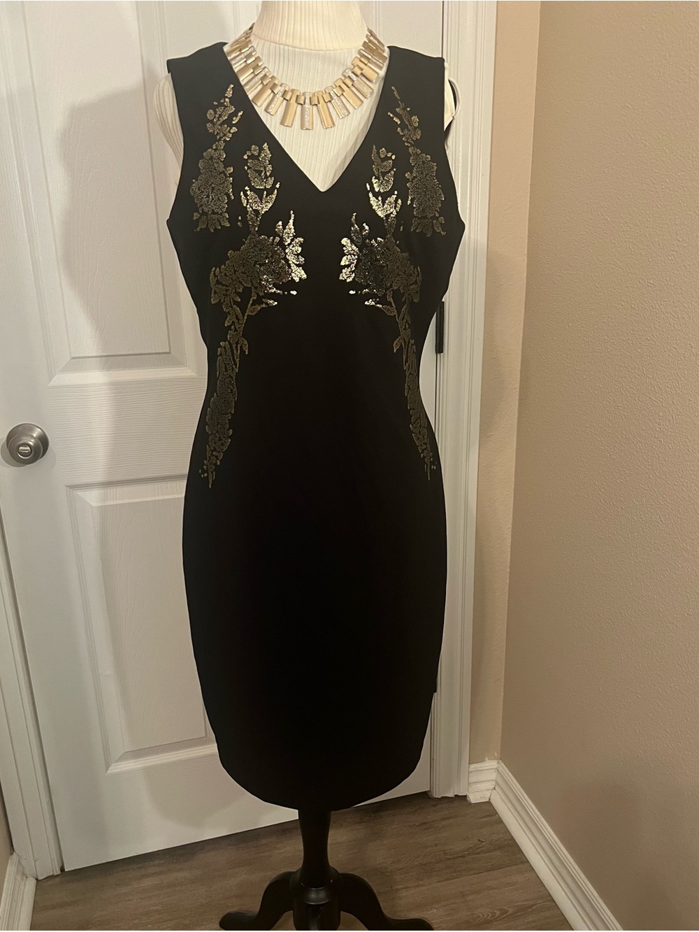 Calvin Klein Elegant Black and Gold Dress